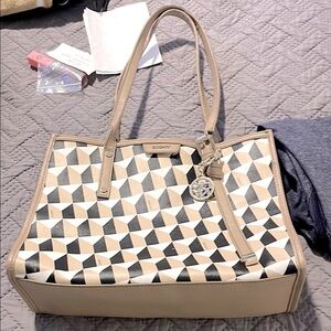 DKNY Tan and Black Structured Tote Bag